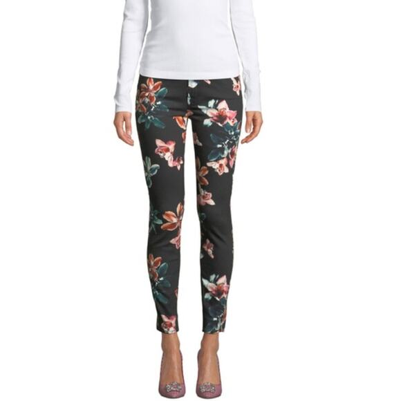 7 for all Mankind Black Tropical Floral Print Skinny Jeans Size 30 - Picture 1 of 9